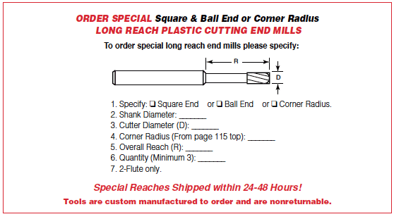 Order Special Square & Ball End or Corner Radius